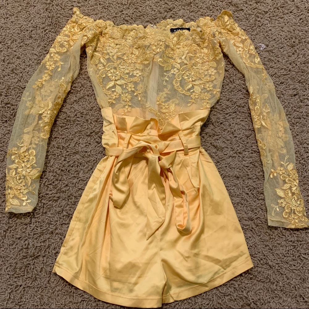 Golden yellow lace romper